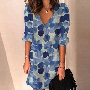 Blue pattern mid length dress